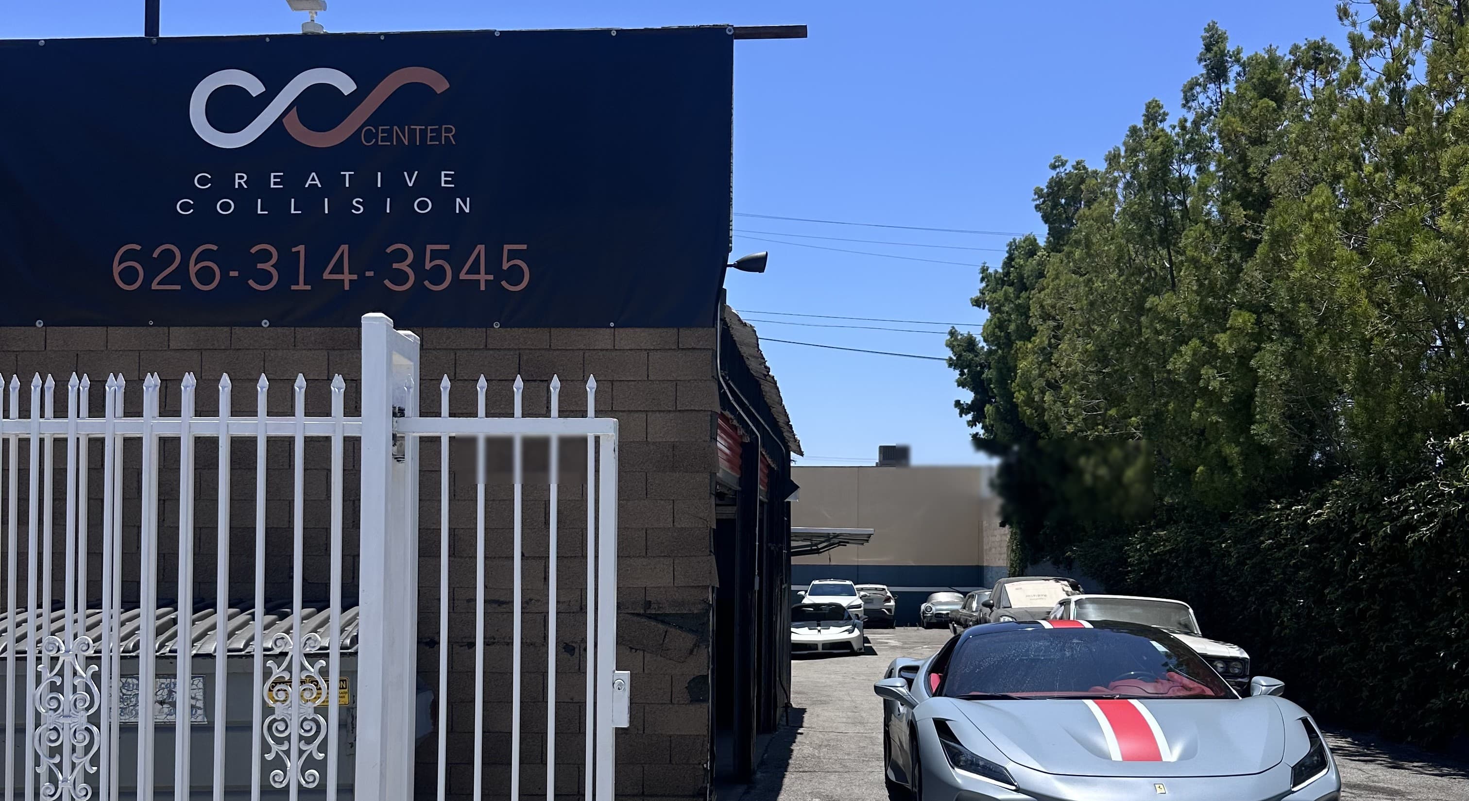 Silver Ferrari at Creative Collision Center Pasadena